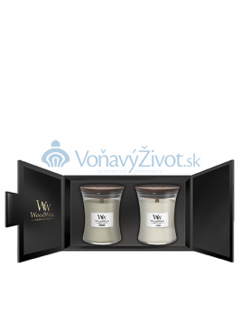 Woodwick Fireside, Linen dárková sada vonná svíčka s dřevěným knotem 2 x 275 g