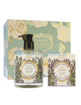Panier Des Sens Relaxing Lavender dárková sada tekuté mydlo 500 ml + vonná svíčka 180 g